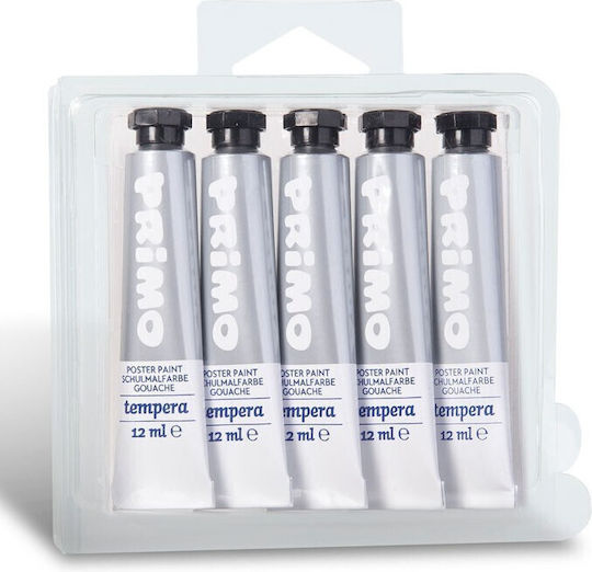 Primo Poster Paint Tempera de Pictură Silver 910 în Tubular 12ml 5buc