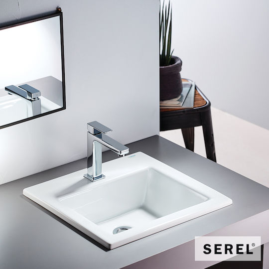 Serel Επικαθήμενος Νιπτήρας Πορσελάνης 42x42cm White