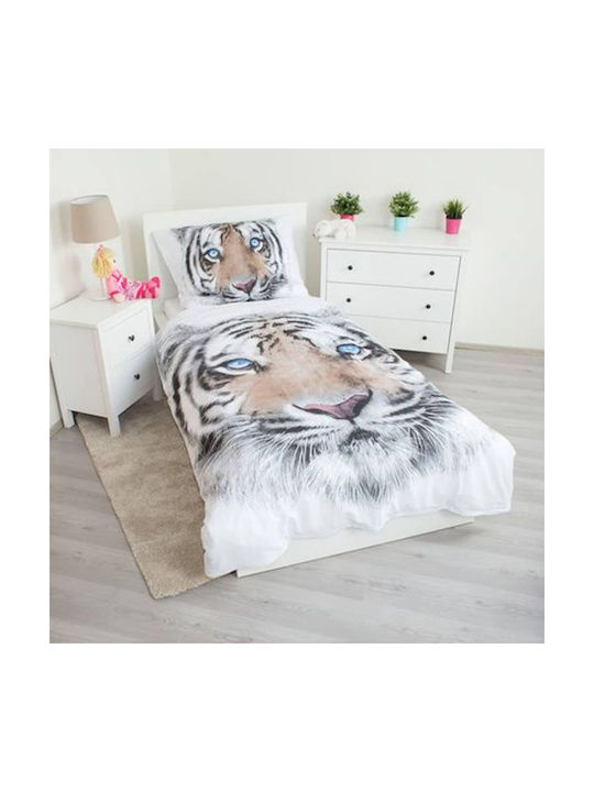 TIGER Conținut set Husă de pilotă pentru copii Single cu față de pernă Bumbac White/Grey 140x200cm