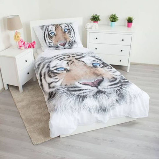 TIGER Set Cearceaf Pentru Copii Single Alb/Gri
