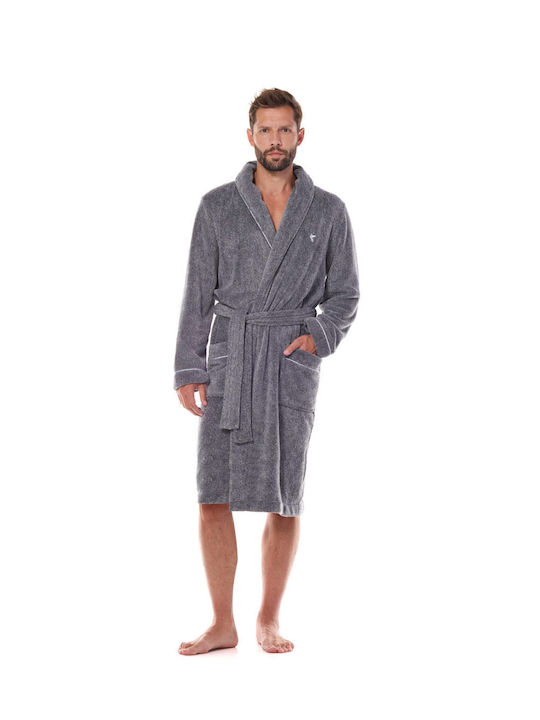 L&L Collection Men's Collar Bathrobe Graphite