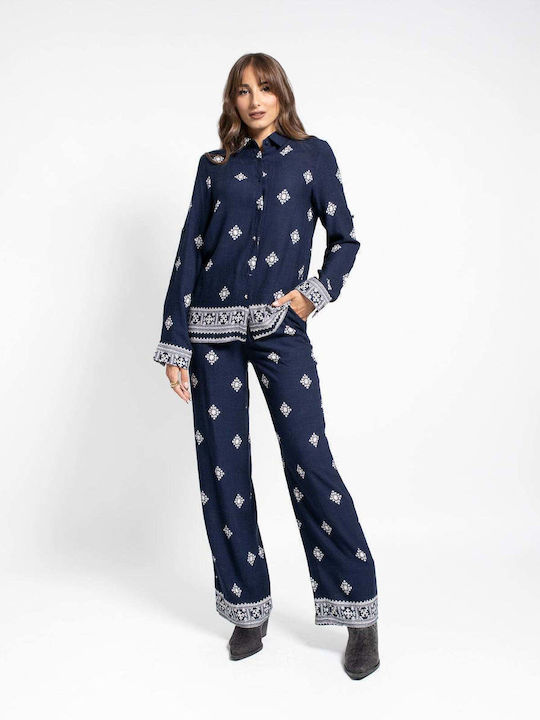 Fashioncore Femeiesc Albastru marin Set cu Pantaloni cu Elastic