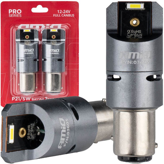 AMiO Lampen Auto P21/5W Canbus LED 6000K Kaltes Weiß 12-24V 2Stück