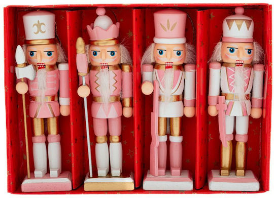 Set Of Pink Wooden Nutcracker Ornaments 4 Pieces Set Of Pink Wooden Nutcracker Ornaments 4 Pieces