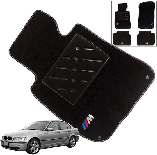 Carro 242513 Πατάκια Αυτοκινήτου Μοκέτα Bmw 3 E46 98-05 Τέσσερα Κεντήματα Μ Black 4 Τεμάχια