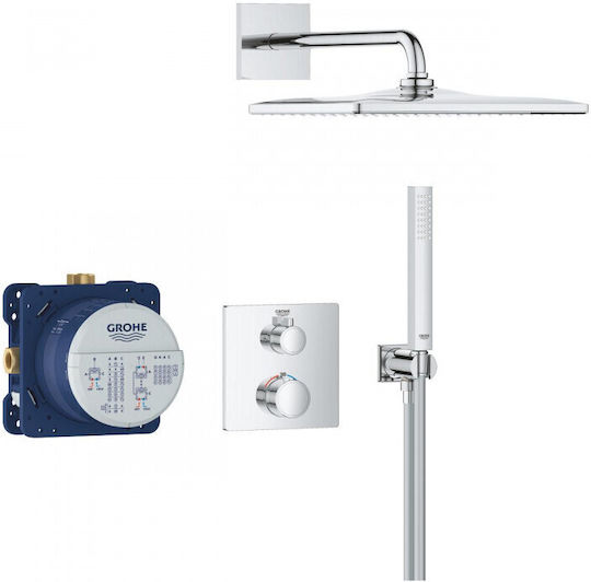 Grohe Grohtherm Rainshower Mono 310 Cube Душ система Вграден термостатичен смесител Вътрешно тяло Душ глава Ръчен душ Аксесоари