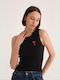 Damen Bluse Baumwolle Ärmellos Black