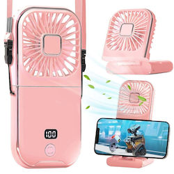 Ventilator Portabil Flippy 3 În 1 De Mână Gât Birou 16.7 X 8 X 1.9 Cm 3 Trepte De Viteză Încărcare Usb Afișaj Digital Pliabil Suport Telefon Roz