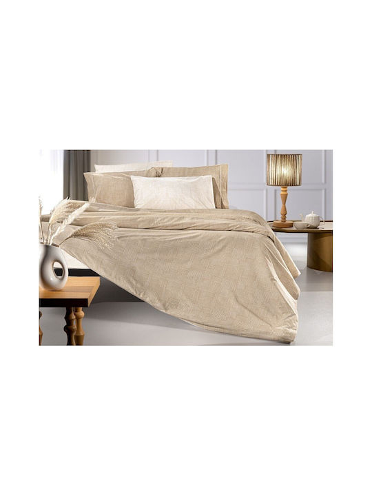 Guy Laroche Duvet Cover Set Cotton Single with Pillowcase 165x225 Stencil Mocca