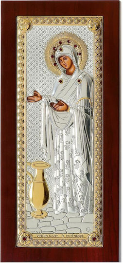 Prinz Silvero Ikone der Jungfrau Maria Die Ältere Braun Holz Silber 23x48cm