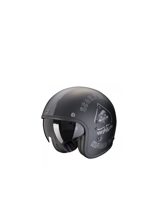 Scorpion Belfast Evo Spade Mat Black / Silver Motorcycle Helmet Jet ECE 22.06 with Sunvisor