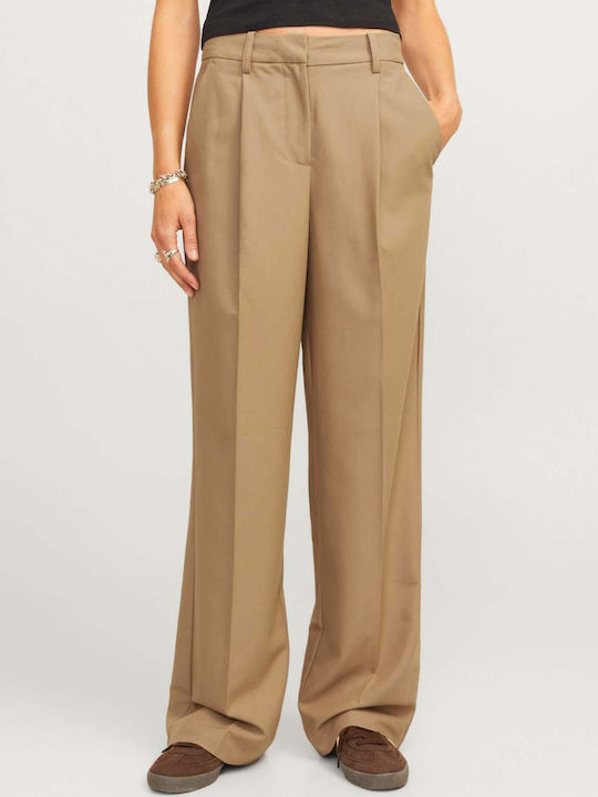 Women's High-waisted Fabric Trousers in Wide Line Brown