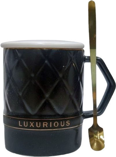 Etoile Luxurious Κούπα Κεραμική με Καπάκι Μαύρη 400ml