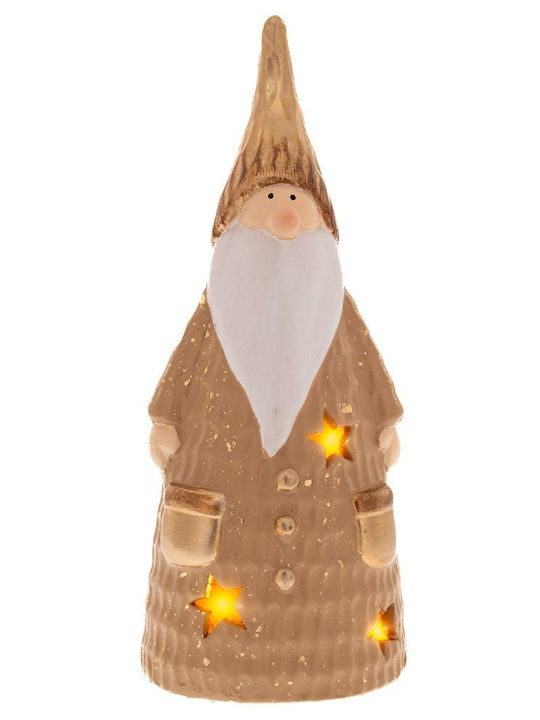 Iliadis Iluminată De Crăciun Ceramică Figurină Pitic Auriu Lungime 9cm.