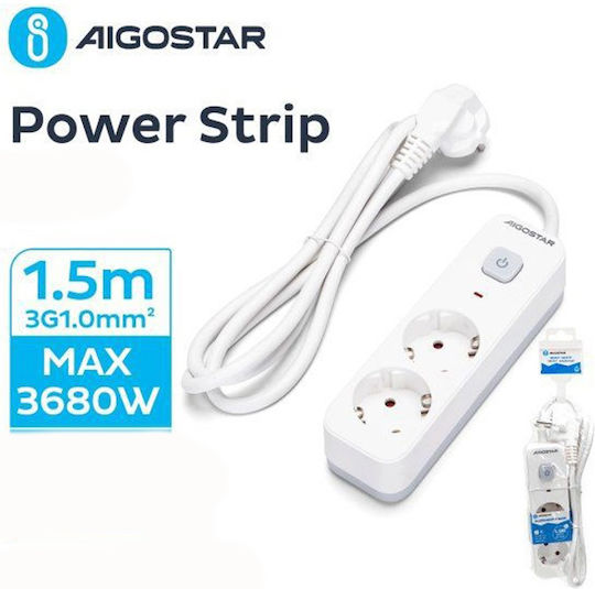 Aigostar Steckdosenleiste mit Überspannungsschutz 2 Positionen mit Schalter und Kabel 1.5m