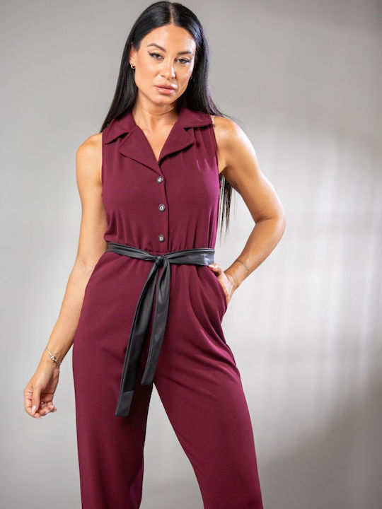 Women's Sleeveless One-piece Suit Burgundy