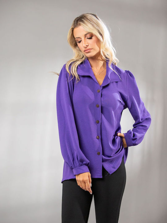 Boutique Μακρυμάνικο Γυναικείο Πουκάμισο Πετρολ