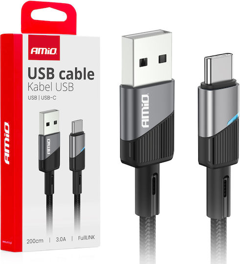 AMiO LED USB 2.0 Кабел USB-C мъжки - USB-A мъжки Черен 2м (03924)