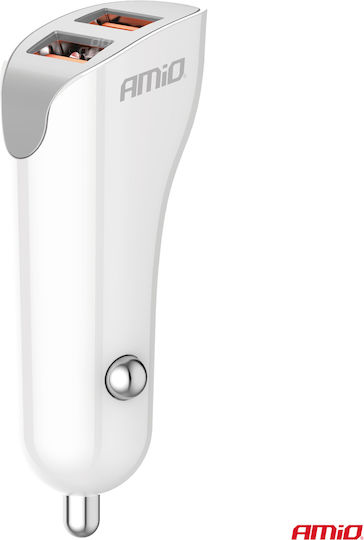 AMiO Car Charger 10.5W 1A with Ports: 2xUSB with Cable Embedded White Color