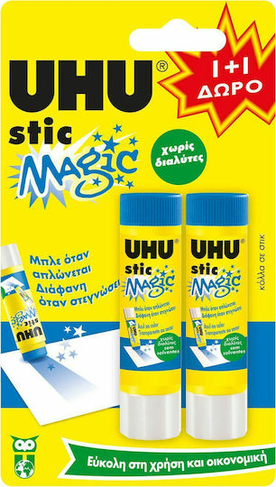 UHU Κόλλα Stick Stic Magic για Χειροτεχνίες 8.2gr 2τμχ Χωρίς Διαλύτες Μπλε