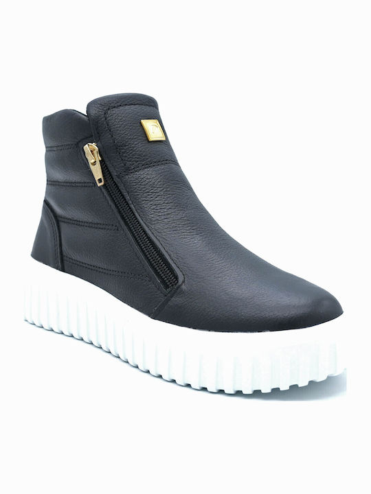Leather Women's Ankle Boots Platform Black