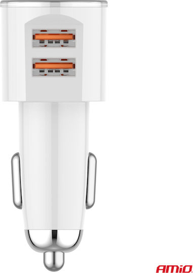 AMiO Încărcător Auto 17.5W 3.4A cu Porturi: 2xUSB Alb Culoare