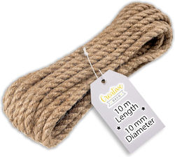 Creative Deco Lina Jute 10m Length 10mm Thickness Strong Durable Rope Twisted Natural Brown Color Ideal Garden Interior Decoration Art Projects Crafts
