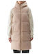 Women's Long Puffer Jacket for Winter with Hood Beige