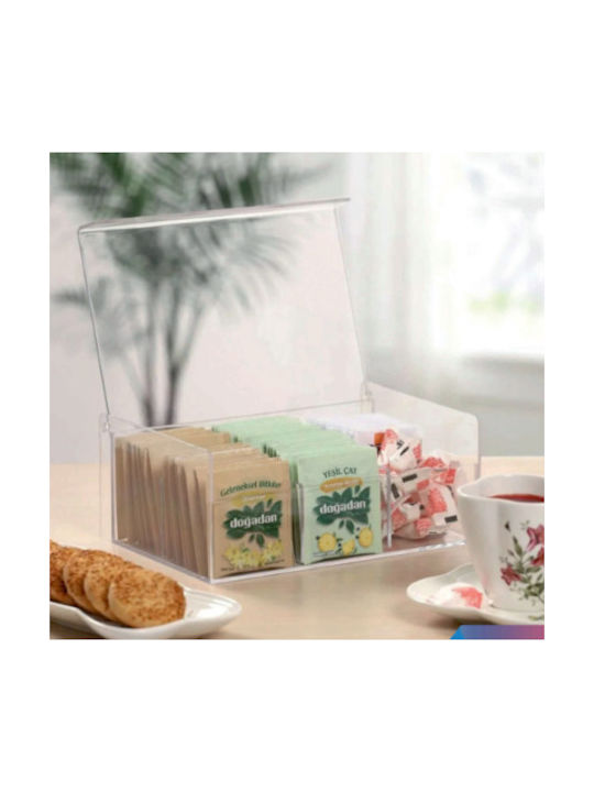 Box für Tee / Allgemeine Verwendung mit Deckel Kunststoff Transparent 14.9x9x21.7cm