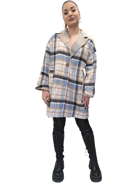 Remix Women's Checked Coat Light Blue