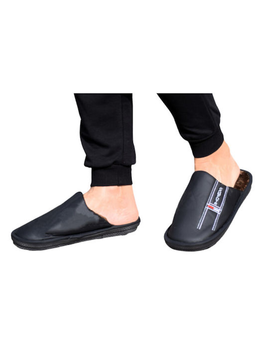 Men's Leather Slippers Black