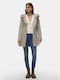 Damen Beige Mantel mit Kapuze
