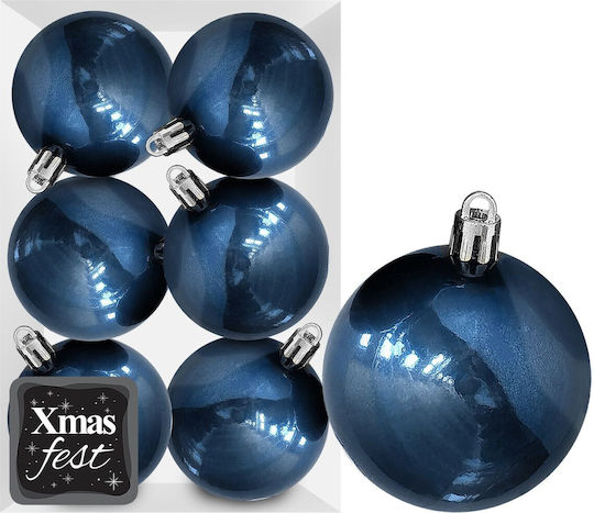 Hängendes Kugel Ornament Ornament Blau 10cm Set 6Stück
