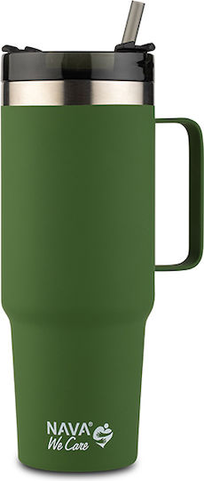 Nava Ποτήρι Θερμός Ανοξείδωτο / Πλαστικό 900ml Πράσινο Σκούρο με Καλαμάκι