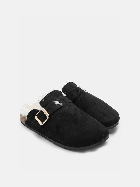 Luigi Women's Clogs with Fur Black