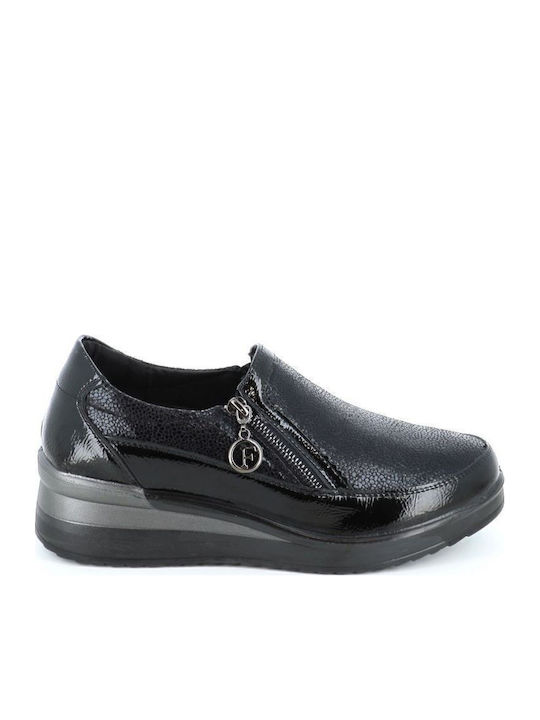 Leder Damen Mokassins in Schwarz Farbe