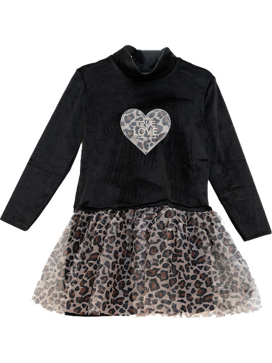 Children's Dress Long Sleeve Velvet Black