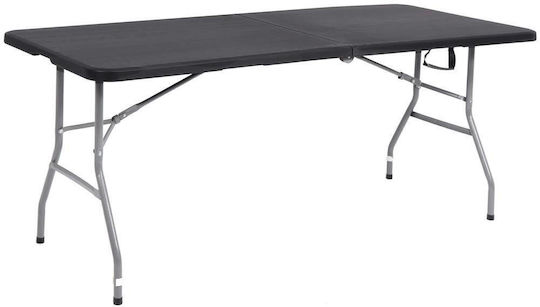Outdoor Dinner Foldable Table with Plastic Surface and Metal Frame Black 180x75x75cm