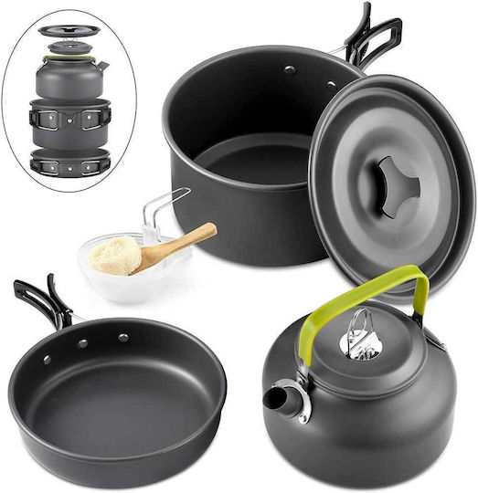Queta 5124620 Camping Cookware Set 10 Pieces Portable Tableware Set Aluminum No Bra Cooking Outdoor Set FDA Certification Consisting of Pot Pan Kettle Various Cooking Accessories Ideal for Travel Camping Caravans