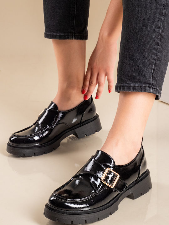 Лачени Дамски Loafers в Черен Цвят
