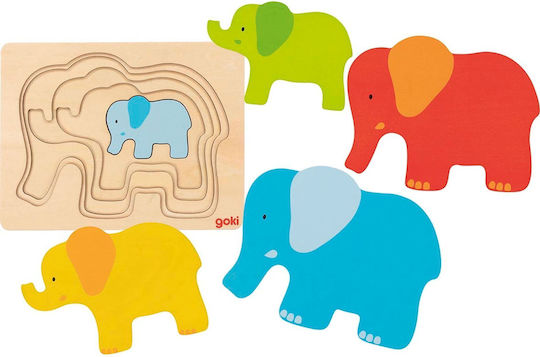 Puzzle pentru Copii cu Îmbinări Elefănței 5buc Goki