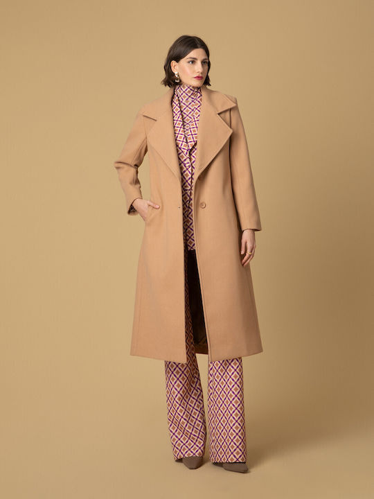 Moutaki Women's Camel Coat with Buttons