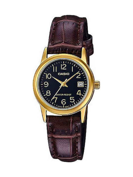 Casio Γυναικείο Ρολόι 25mm Μπαταρίας με Καφέ Δε...