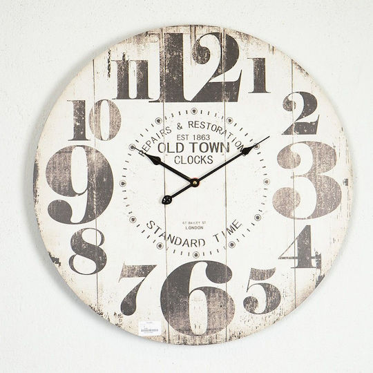 Wall Clock Wooden Ecru 58.2x4.3cm
