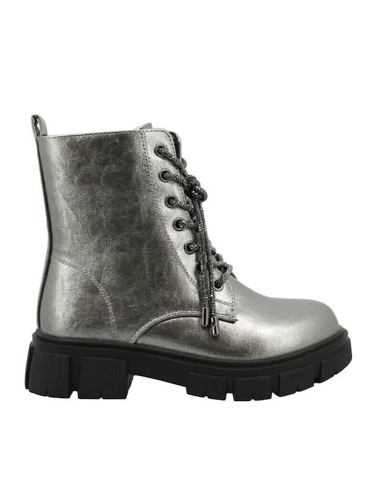 Anatomical Leather Kids Boots with Laces Gray