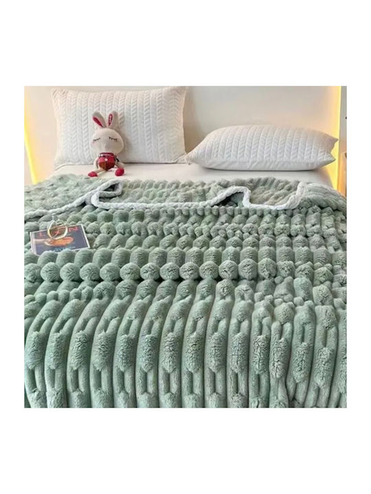 My Home Luxury Set Furry Blanket Super King Size 220x240cm Mint