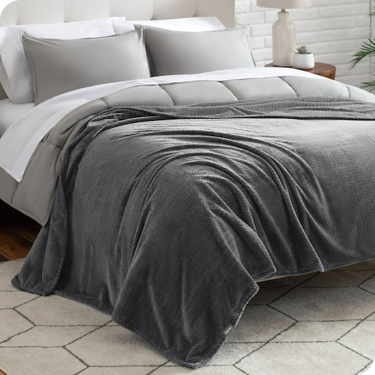 My Home Luxury Κουβέρτα Fleece Μονή 160x220εκ. Σκούρο Γκρι BL160-16