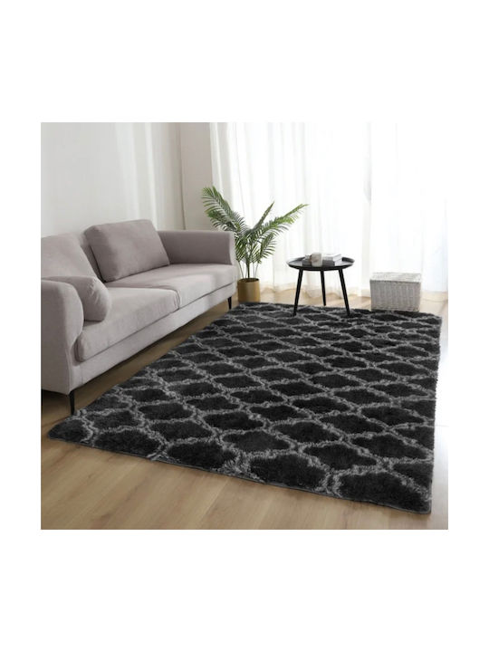 My Home Luxury Rutschfest Teppich Rechteckig Zottelig Pelzige Black