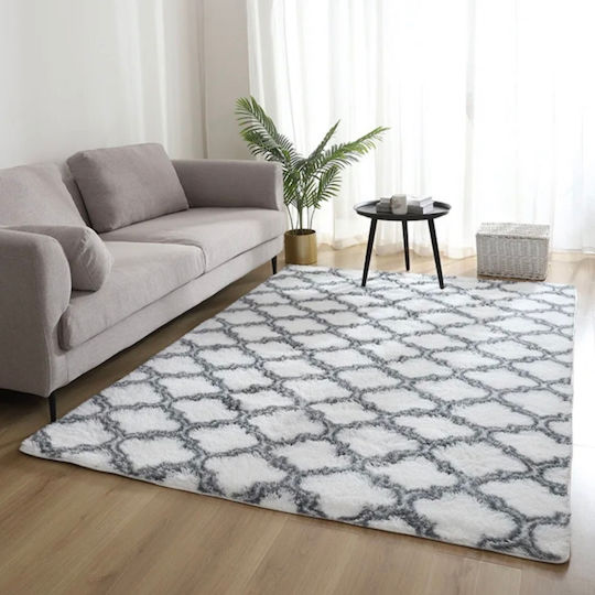 My Home Luxury Anti-slip Rug Rectangular Shaggy Furry White