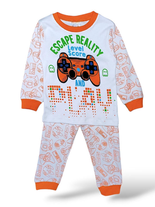 Babydom Kinder Schlafanzug Winterlich White, Orange